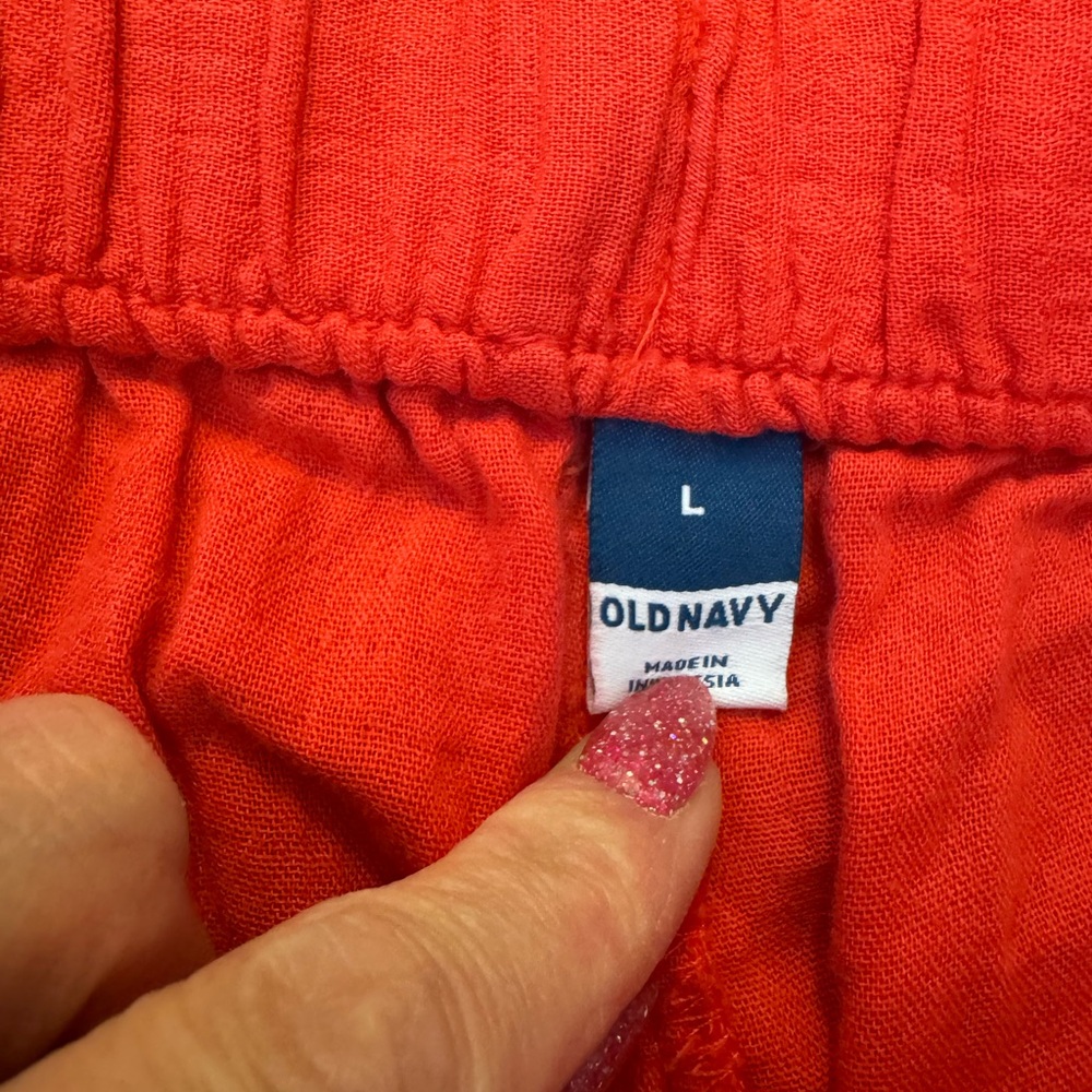 2 FOR $20 Old Navy Bright Orange Crop Pants Elastic Waist High Rise Casual L - Picture 3 of 8